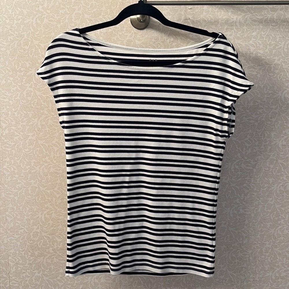 Gap Boatneck Modern T Shirt White Navy Stripe Large